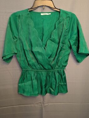 mi ami Green Scalloped Wrap Peplum Blouse